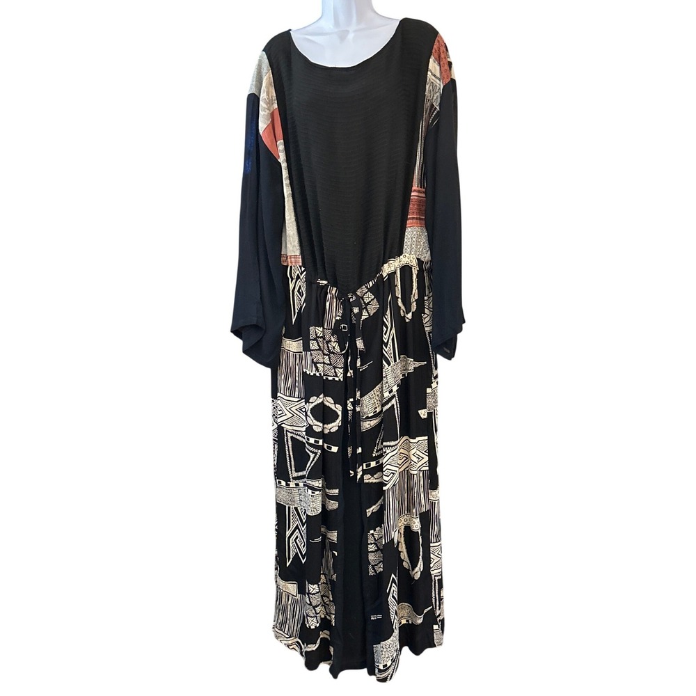 Vintage 90's Donna Jessica Maxi Dress Art To Wear Bohemian Lagenlook Geometric